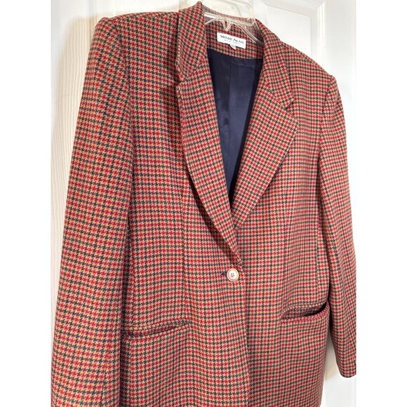 VTG 60s 70s Wool Blend Blazer Jacket Fall Winter Houndstooth Academia Women's 10 - Picture 2 of 8
